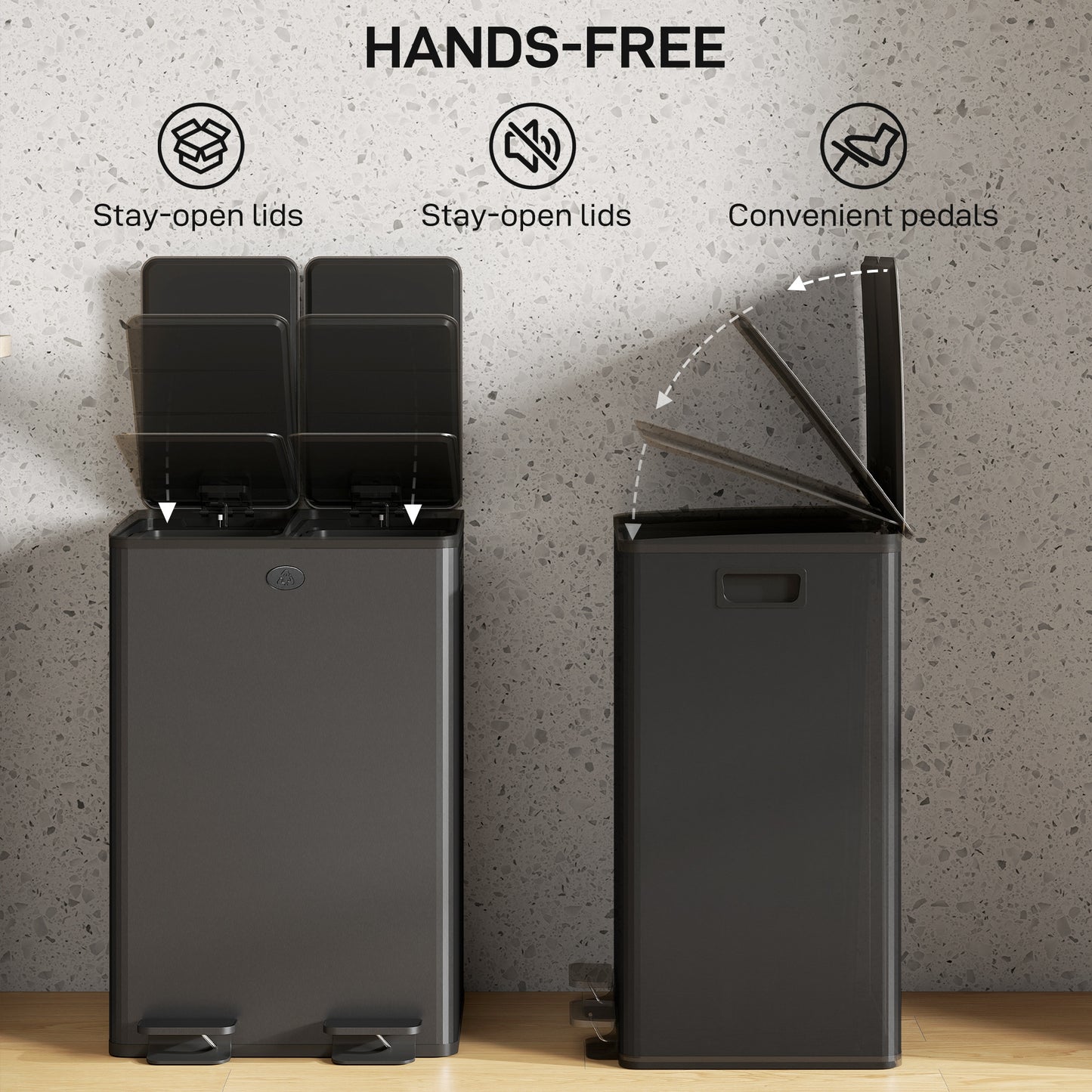 2 x 28L Dual Kitchen Bin Pedal Bin for Recycling and Waste, Black