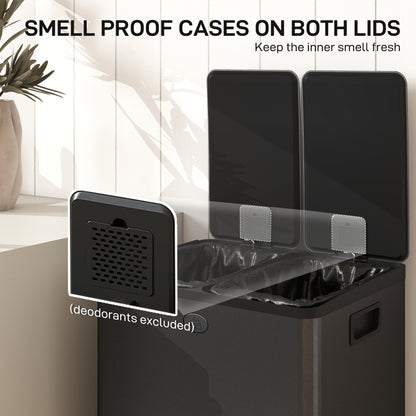 2 x 28L Dual Kitchen Bin Pedal Bin for Recycling and Waste, Black