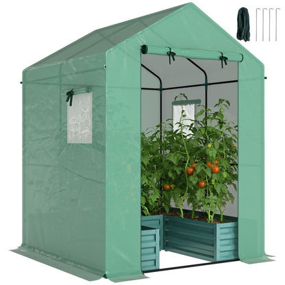 Mini Greenhouse Outdoor Greenhouse with Roll Up Door, Green