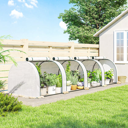 PE Tunnel Greenhouse, Green Grow House with Steel Frame and Zipper Doors for Garden, 395 x 100 x 80cm, White