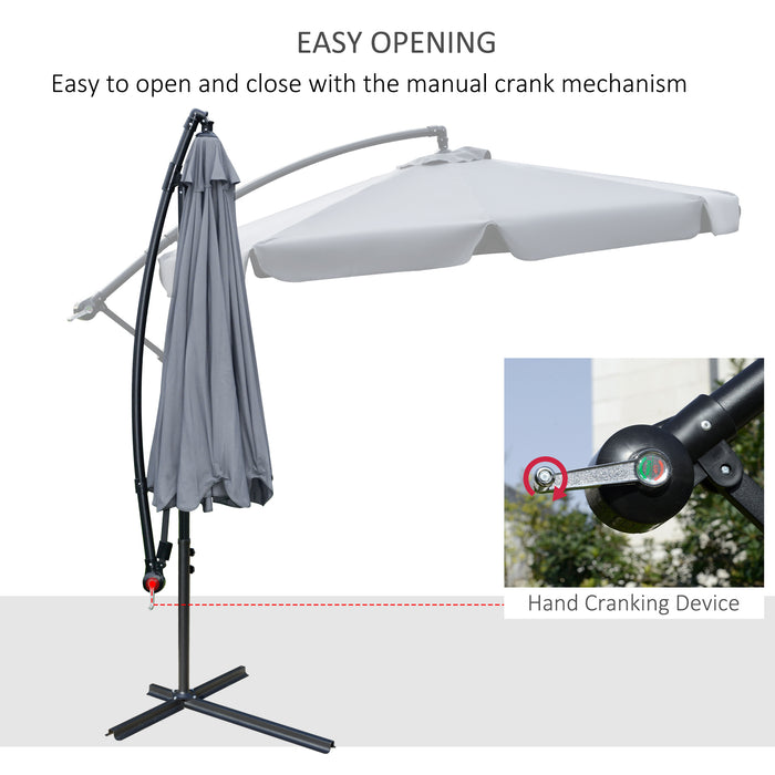 2.7m Banana Parasol Cantilever Umbrella with Crank Handle and Cross Base for Outdoor, Hanging Sun Shade, Grey