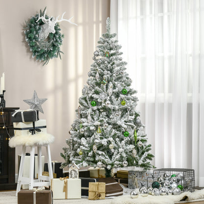 6ft Snow Flocked Artificial Christmas Tree w/ Realistic Branch Tips