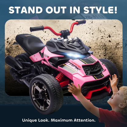 12V Kids Electric Ride On Car, Battery Powered Ride On ATV, Pink