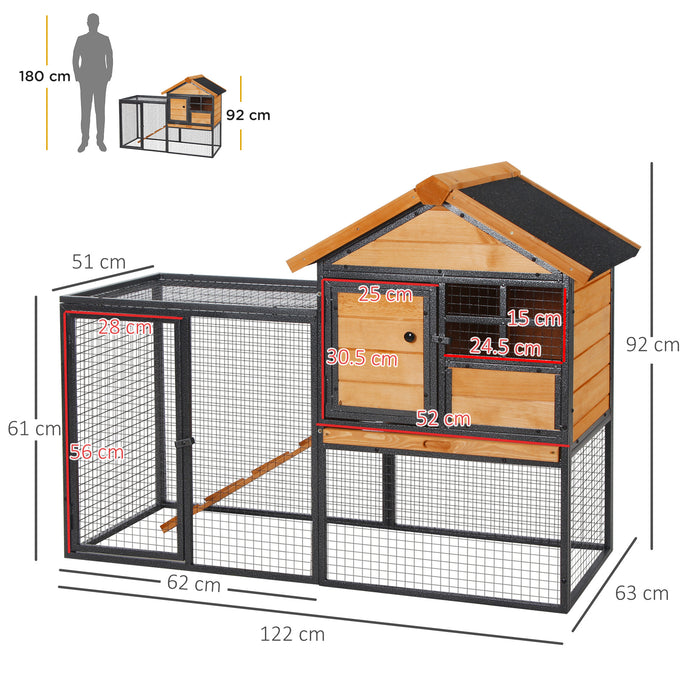 Wood-metal Rabbit Hutch Elevated Pet Bunny House Rabbit Cage with Slide-Out Tray Outdoor