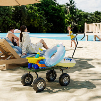 Garden Trolley Cart with Pneumatic Wheels and Rotating Handle, Green