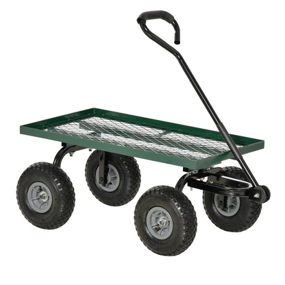 Garden Trolley Cart with Pneumatic Wheels and Rotating Handle, Green