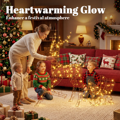 Lighted Reindeer and Sleigh Set, Outdoor Christmas Decoration