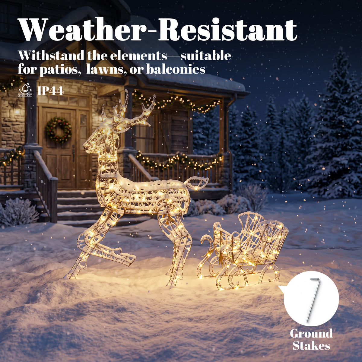 Lighted Reindeer and Sleigh Set, Outdoor Christmas Decoration