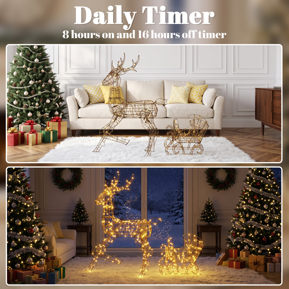 Lighted Reindeer and Sleigh Set, Outdoor Christmas Decoration