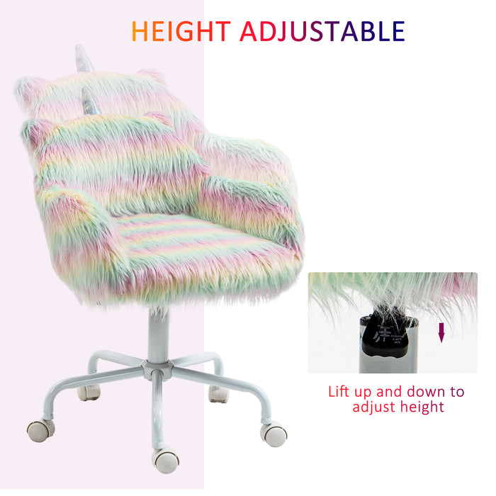 Unicorn Home Office Chair, Height Adjustable Fluffy Desk Chair with Armrests and Swivel Wheels, Colourful