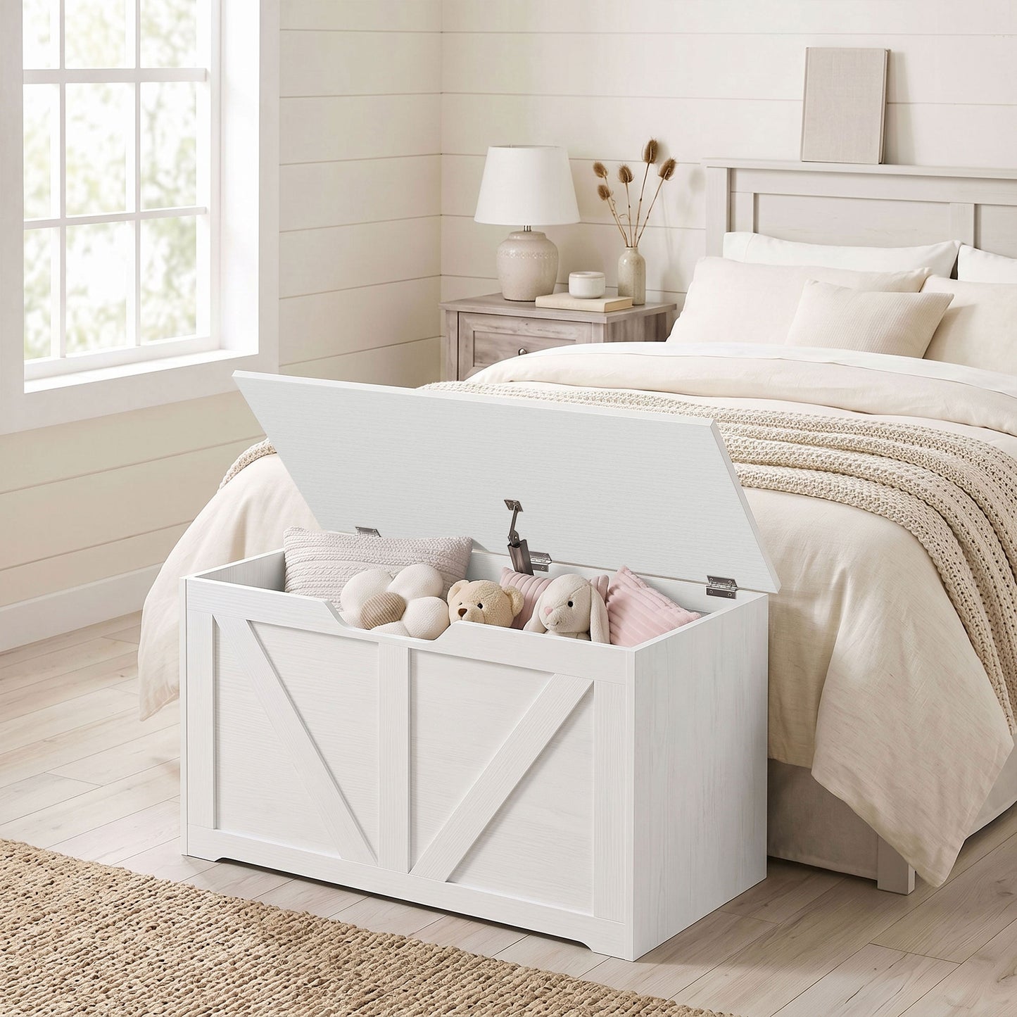 Storage Trunk for Living Room, with Safety Hinge, 80cm, White