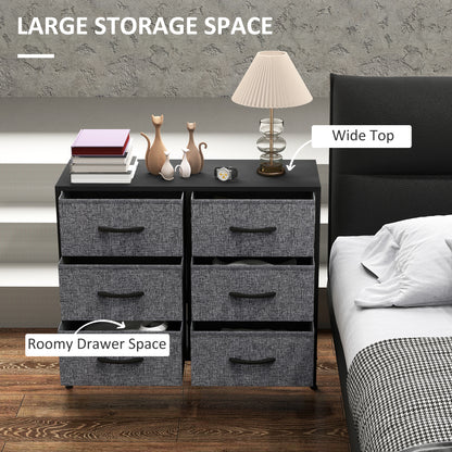 6 Drawer Fabric Chest of Drawers w/ Wooden Top for Hallway Black