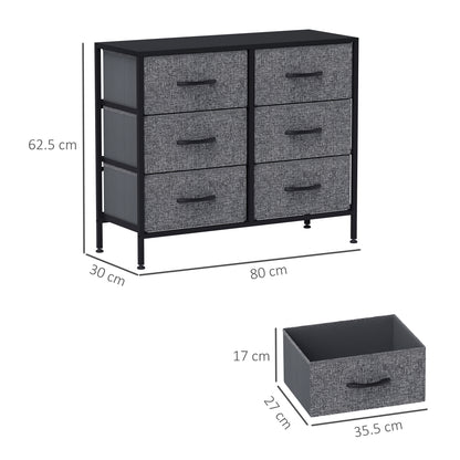 6 Drawer Fabric Chest of Drawers w/ Wooden Top for Hallway Black