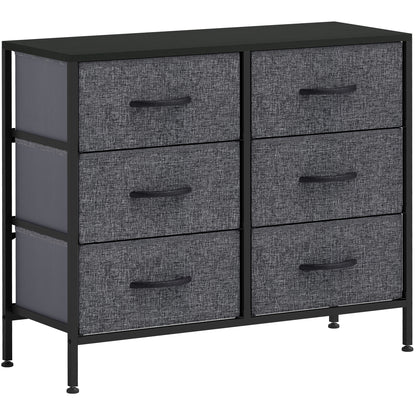 6 Drawer Fabric Chest of Drawers w/ Wooden Top for Hallway Black