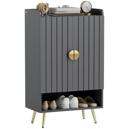 Shoe Storage Cabinet with Beadboard Doors for 15 Pairs of Shoes, Grey