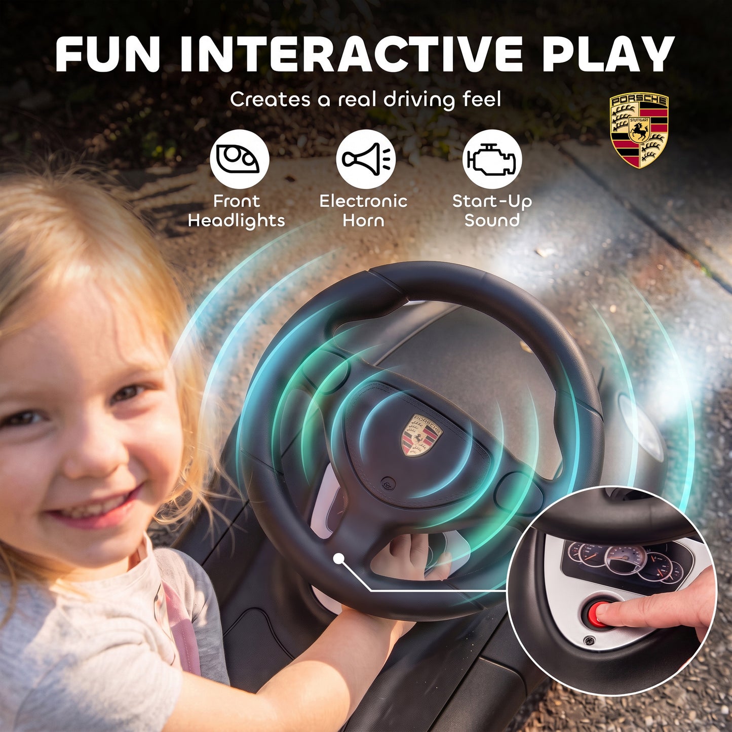 Ride on Car with Horn, Lights, Sound, Porsche Licensed, Matte Black