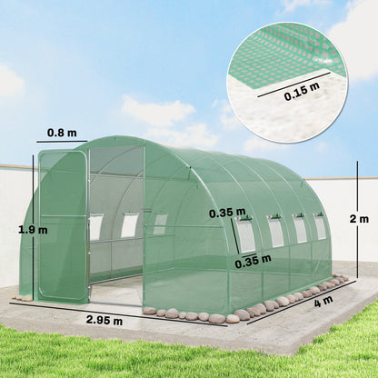 3 x 4 m Walk-in Polytunnel Greenhouse with 8 Windows, Garden Tunnel