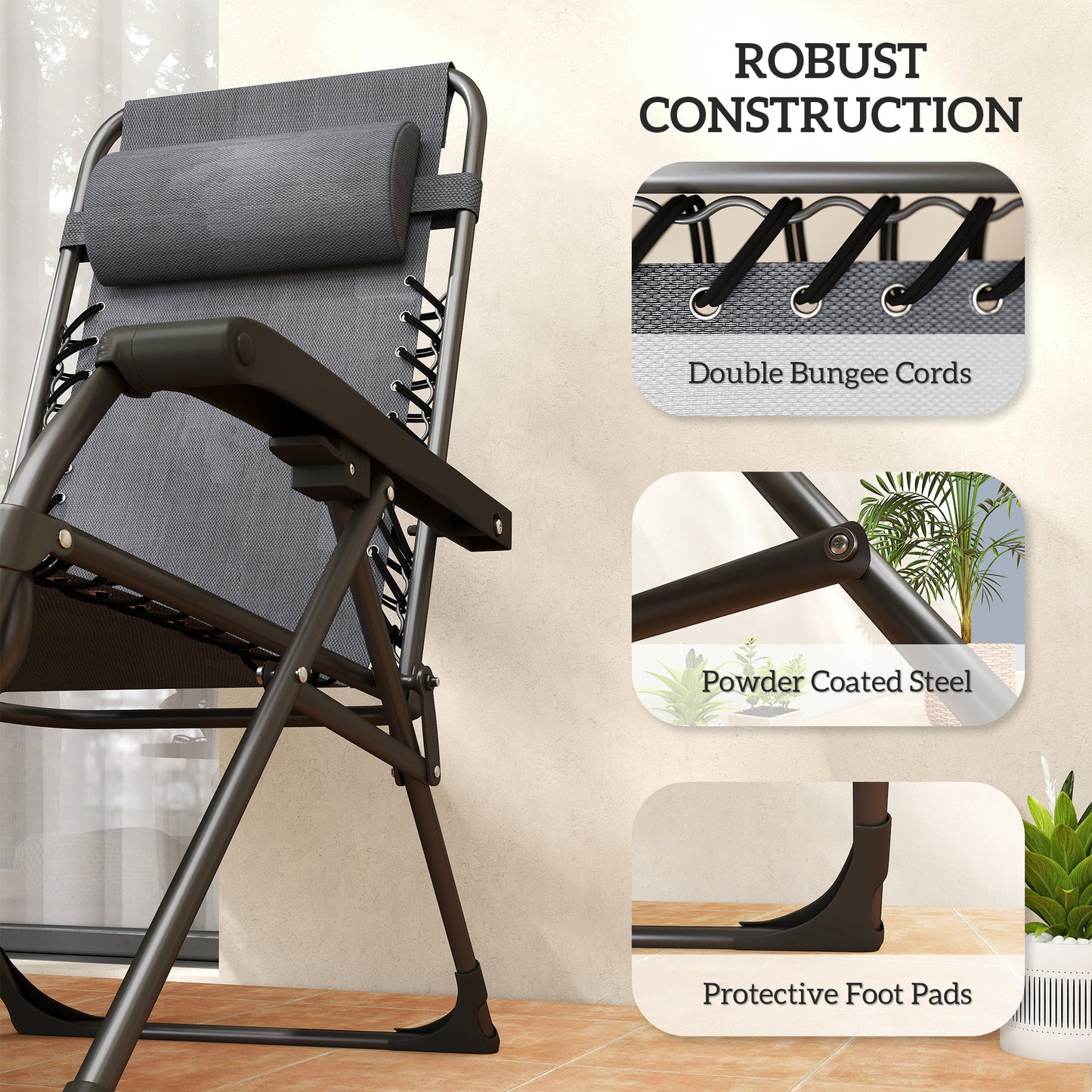 Zero Gravity Chairs Set of 2 with Cup Holder, Headrest, Dark Grey