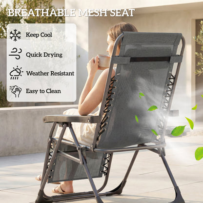 Zero Gravity Chairs Set of 2 with Cup Holder, Headrest, Dark Grey