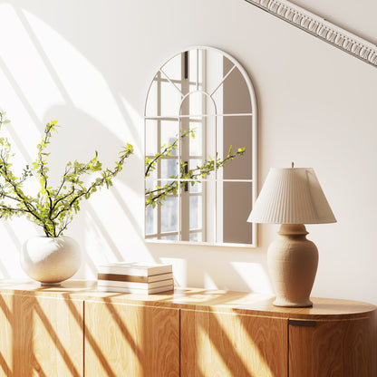 Arched Window Wall Mirror for Living Room Bedroom, 91x60cm, White