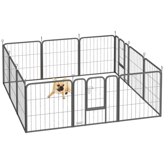 PawHut Dog Pen, 12 Panels Puppy Pen for Small Dogs, 60cm High, Black