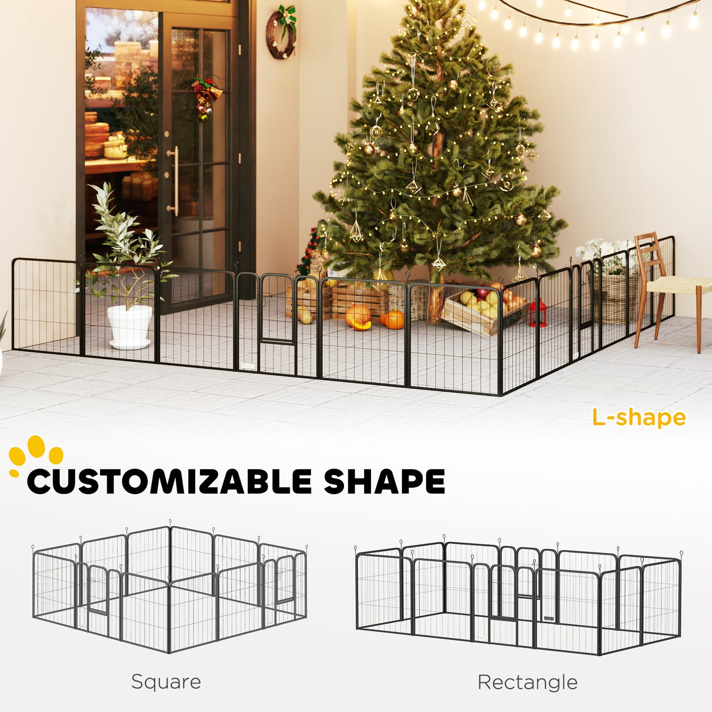 PawHut Dog Pen, 12 Panels Puppy Pen for Small Dogs, 60cm High, Black