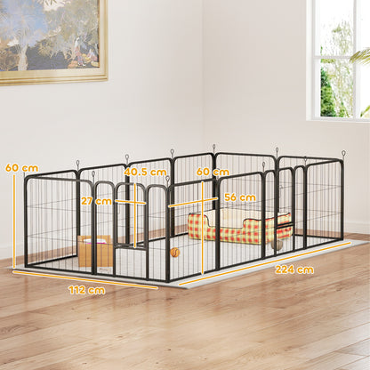 PawHut Dog Pen, 12 Panels Puppy Pen for Small Dogs, 60cm High, Black