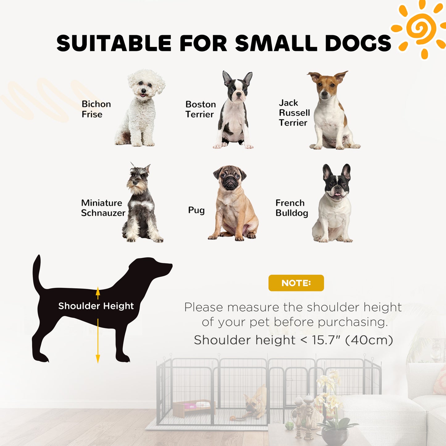 PawHut Dog Pen, 12 Panels Puppy Pen for Small Dogs, 60cm High, Black