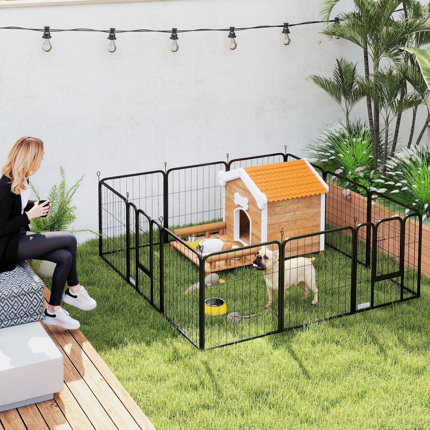 PawHut Dog Pen, 12 Panels Puppy Pen for Small Dogs, 60cm High, Black