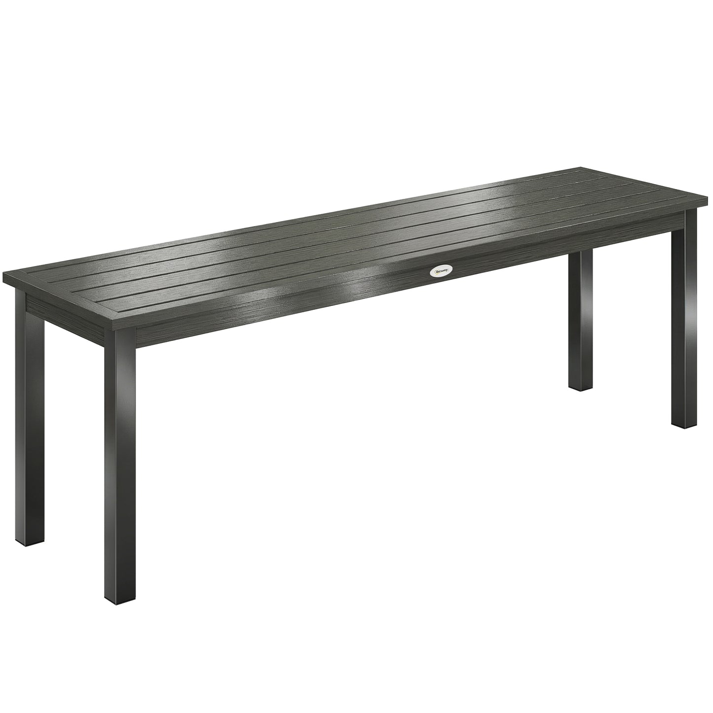 Metal Garden Bench Loveseat with Wood-Effect Slatted Seat, Grey