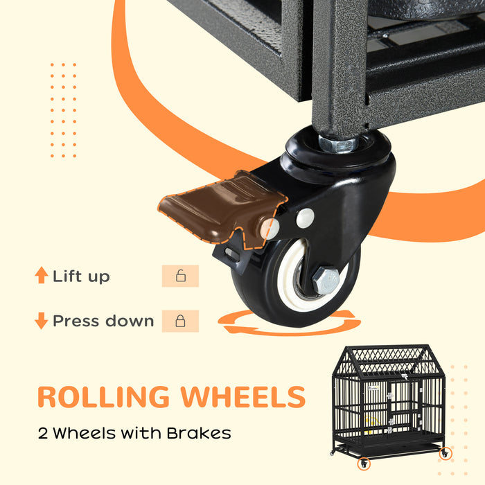 43" Heavy Duty Dog Crate on Wheels, with Removable Tray, Openable Top