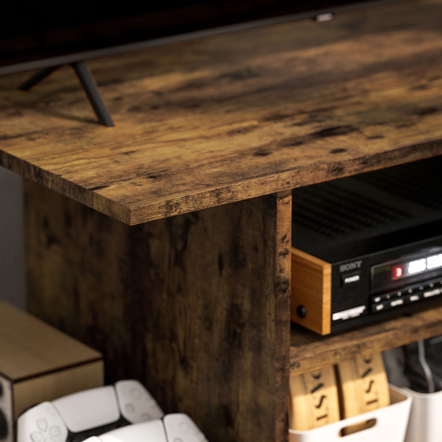 Modern TV Cabinet Stand Storage Shelves Table Mobile Rustic Brown