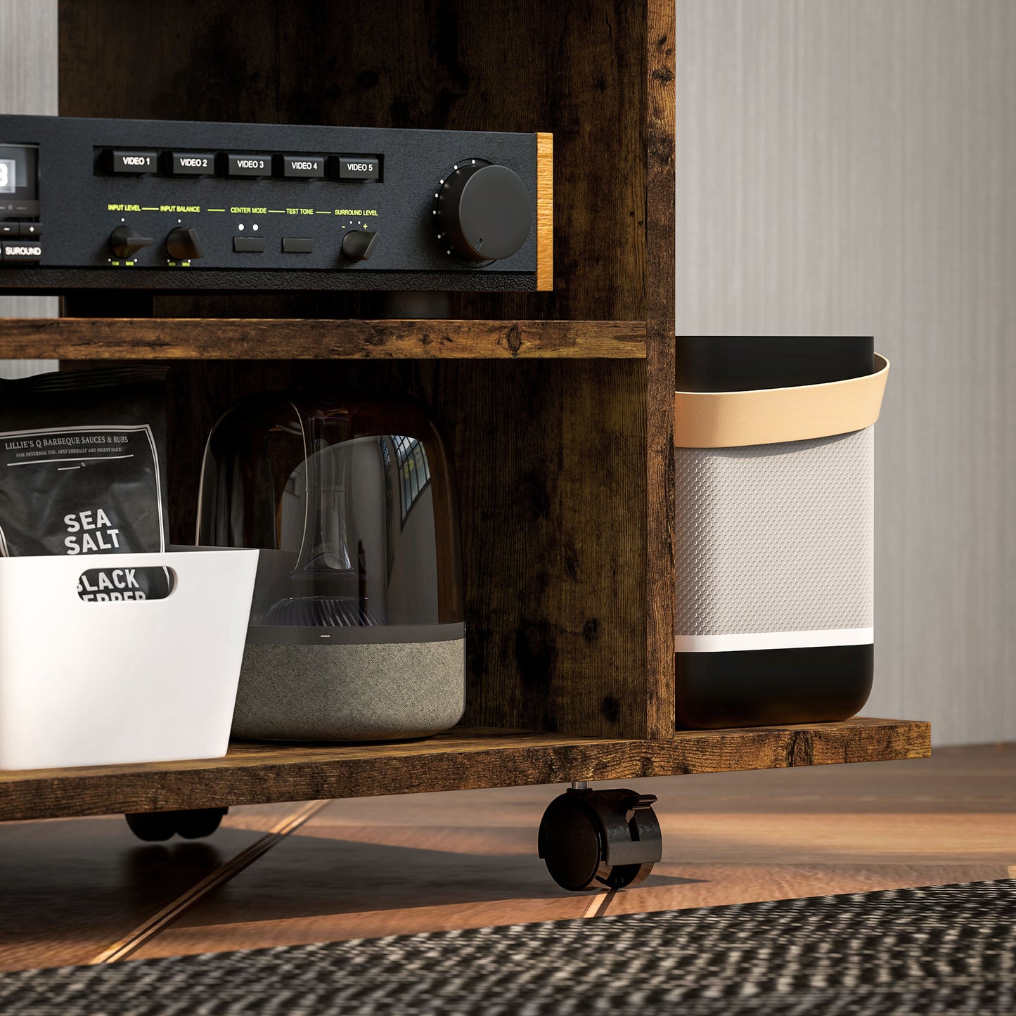 Modern TV Cabinet Stand Storage Shelves Table Mobile Rustic Brown