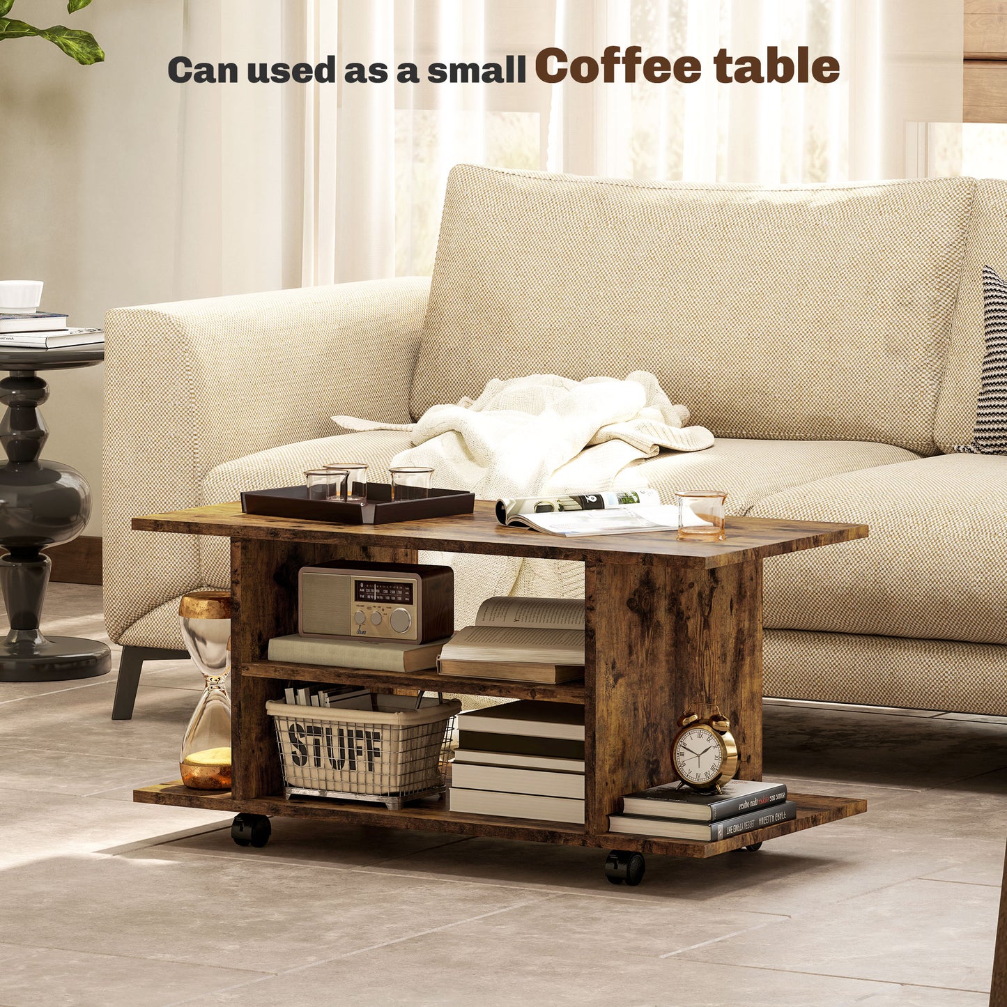 Modern TV Cabinet Stand Storage Shelves Table Mobile Rustic Brown