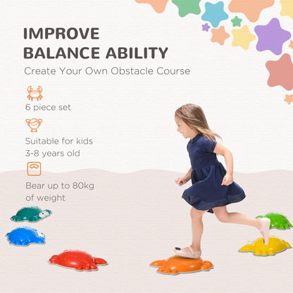 ZONEKIZ 6PCs Kids Stepping Stones with TPE Anti-slip Edge, 6PCs Crab-shaped Balance River Stones, Obstacle Courses, Stackable