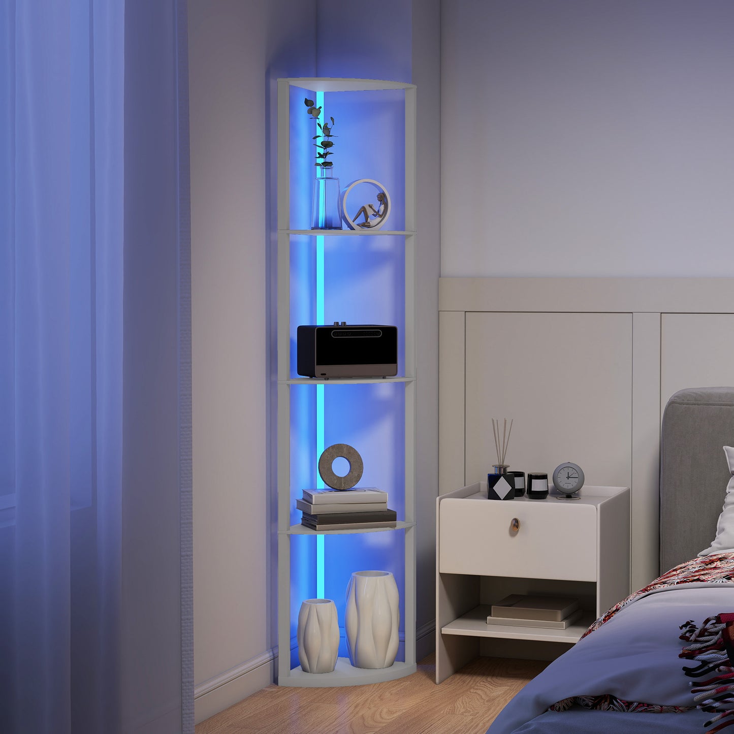 RGB LED Floor Lamp with Shelves and Remote Control for Living Room