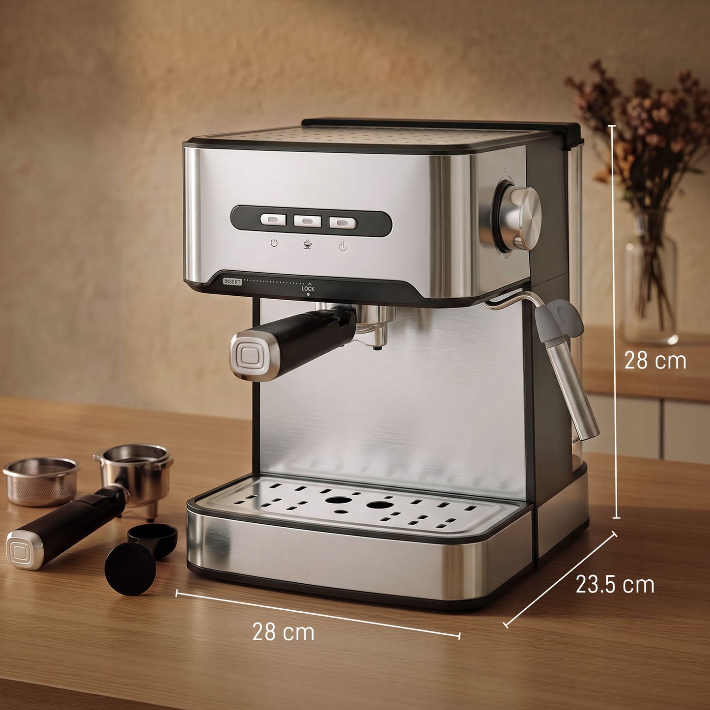 Espresso Machine, 20-Bar, Semi Automatic, Black