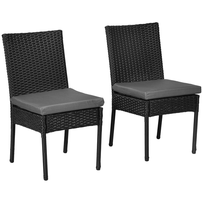 Set of Two Armless Rattan Garden Chairs - Black