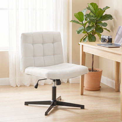 Armless Office Chair, Cross Legged Vanity Chair with Wide Seat, Beige