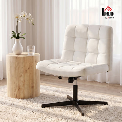 Armless Office Chair, Cross Legged Vanity Chair with Wide Seat, Beige