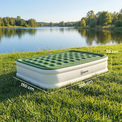 Inflatable Mattress, Double Air Bed with Built-in Pump, Dark Green