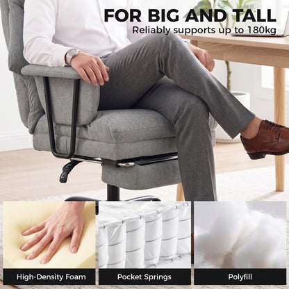 180kg Office Chair, Desk Chair with Lumbar Support, Grey