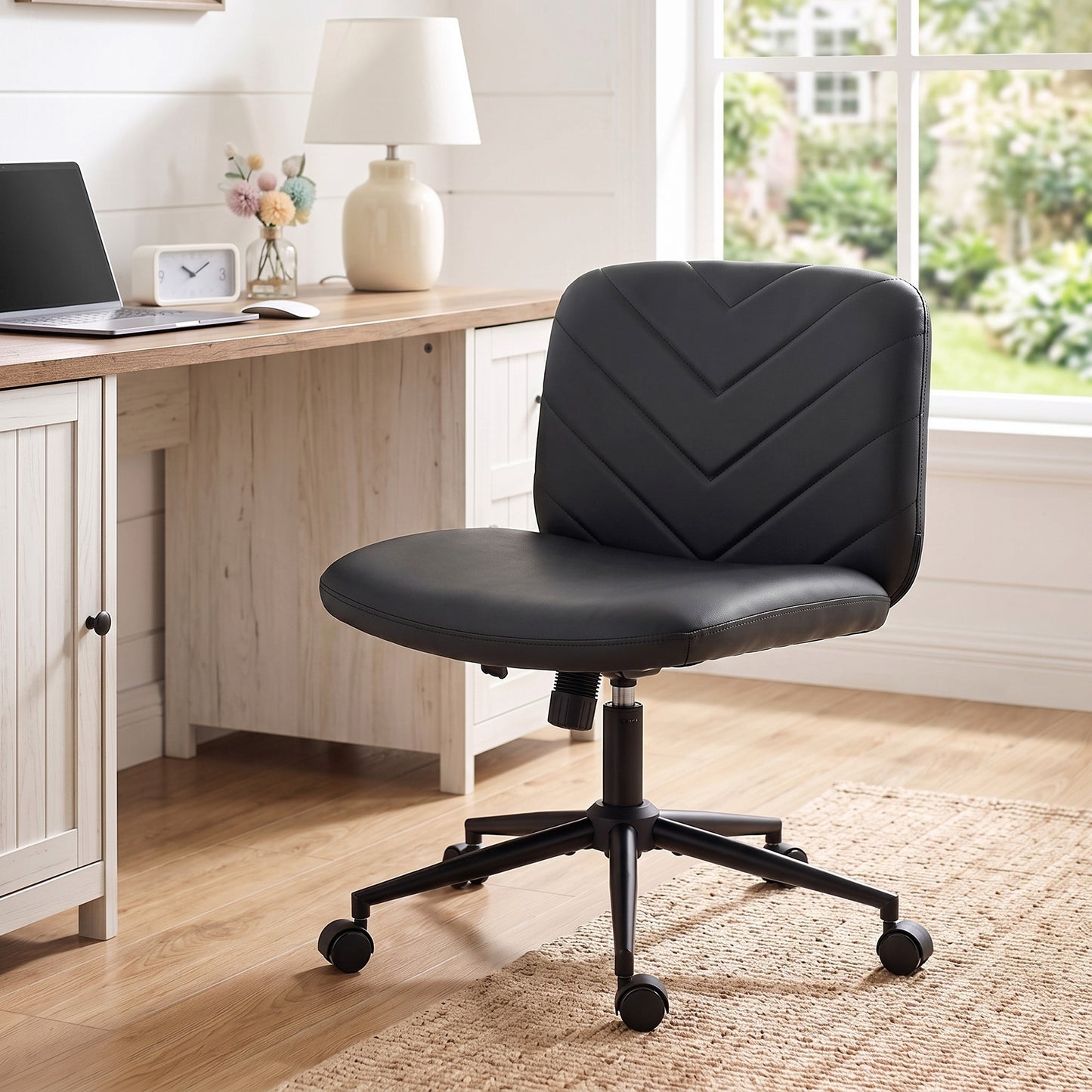 Criss Cross Legged Office Chair Height Adjustable Black