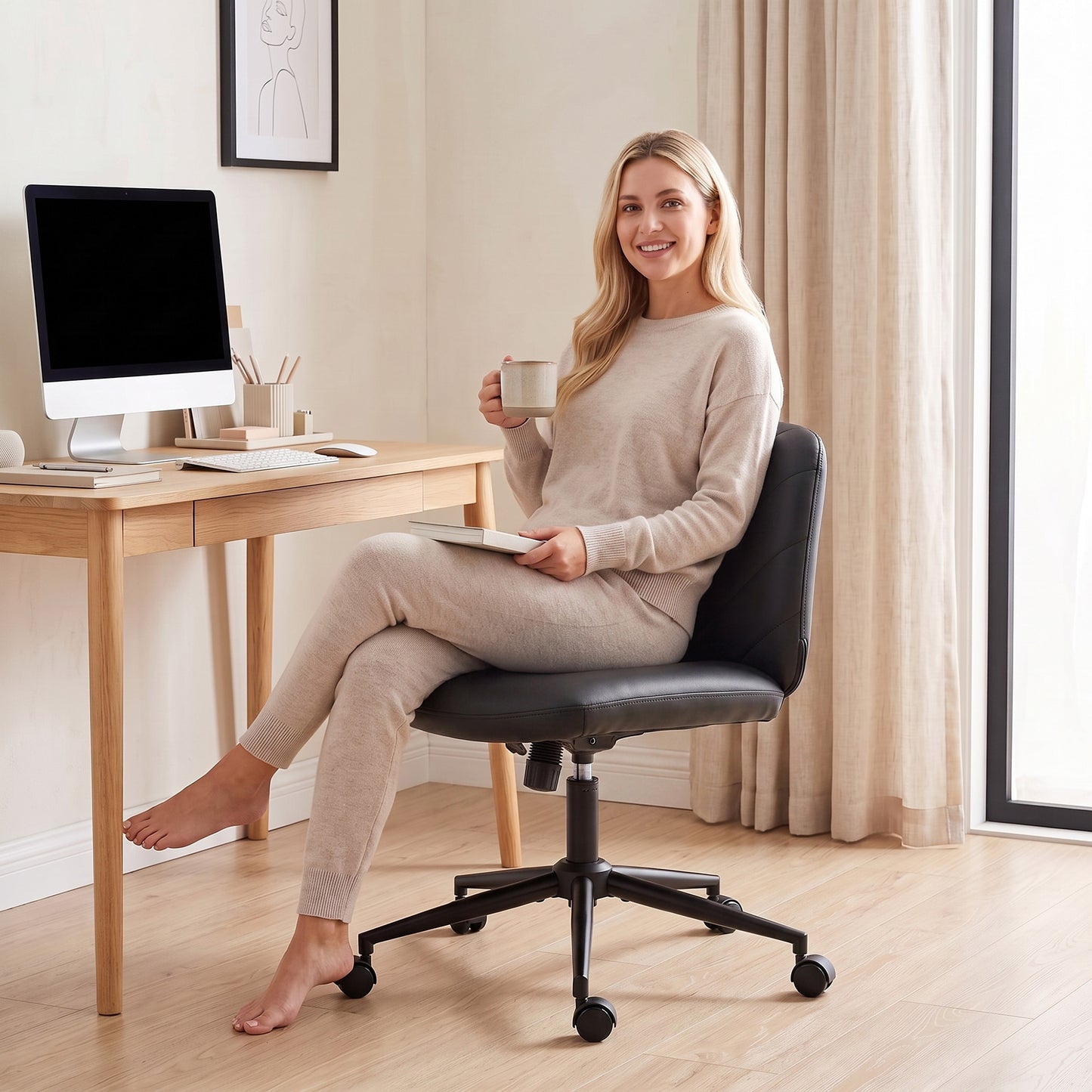 Criss Cross Legged Office Chair Height Adjustable Black
