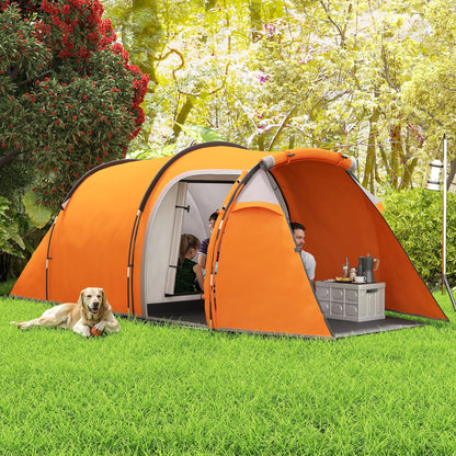 3 Man 2-Room Tent Camping Tent With Living Area Air Vents Orange