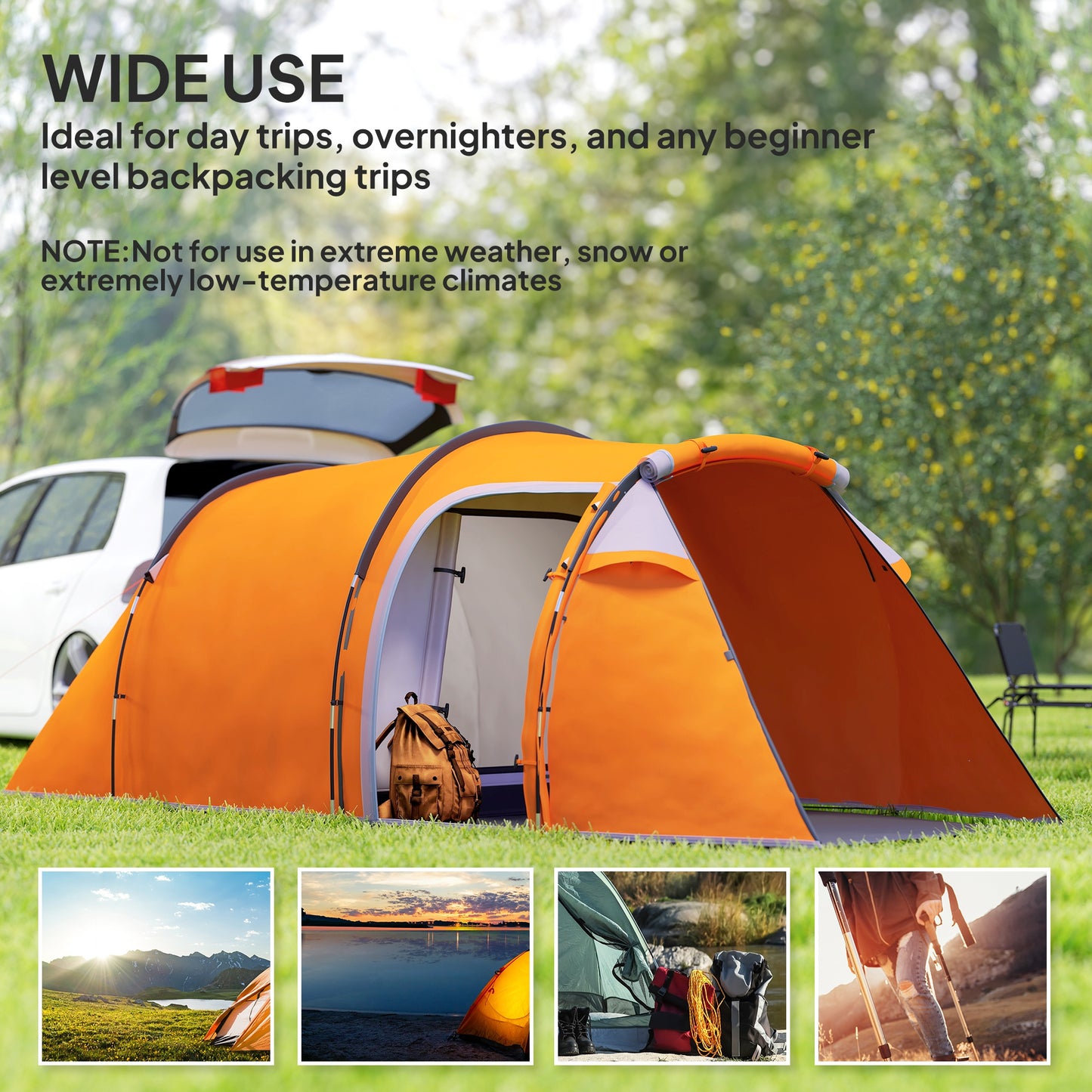 3 Man 2-Room Tent Camping Tent With Living Area Air Vents Orange