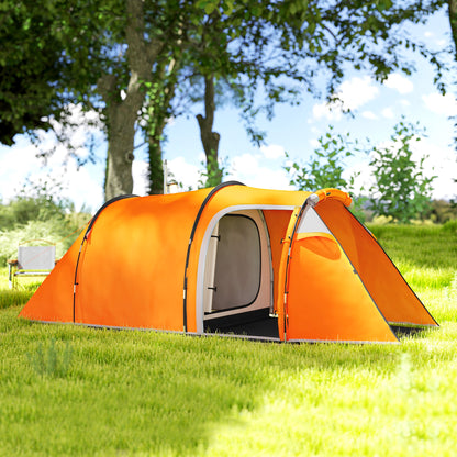 3 Man 2-Room Tent Camping Tent With Living Area Air Vents Orange