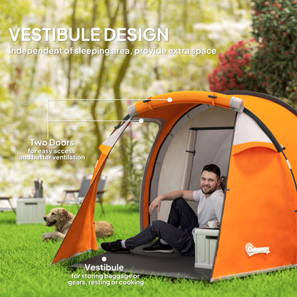 3 Man 2-Room Tent Camping Tent With Living Area Air Vents Orange