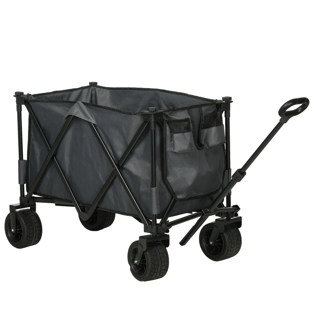 Folding Garden Trolley, Cargo Traile on Wheels, Collapsible Camping Trolley, Outdoor Utility Wagon, Grey