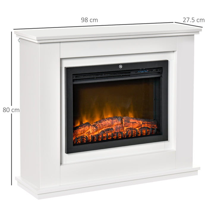 Electric Fireplace Suite with Remote Control, 1kW/2kW Freestanding Fireplace Heater with Flame Effect, Overheat Protection